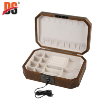 DS Factory OEM Chamfered Mirror processed Gift Packaging Jewelry Storage Box Wood With Fingerprint Lock